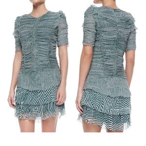 Isabel Marant Etoile Damia ripple, print ruched tiered silk dress green size 36